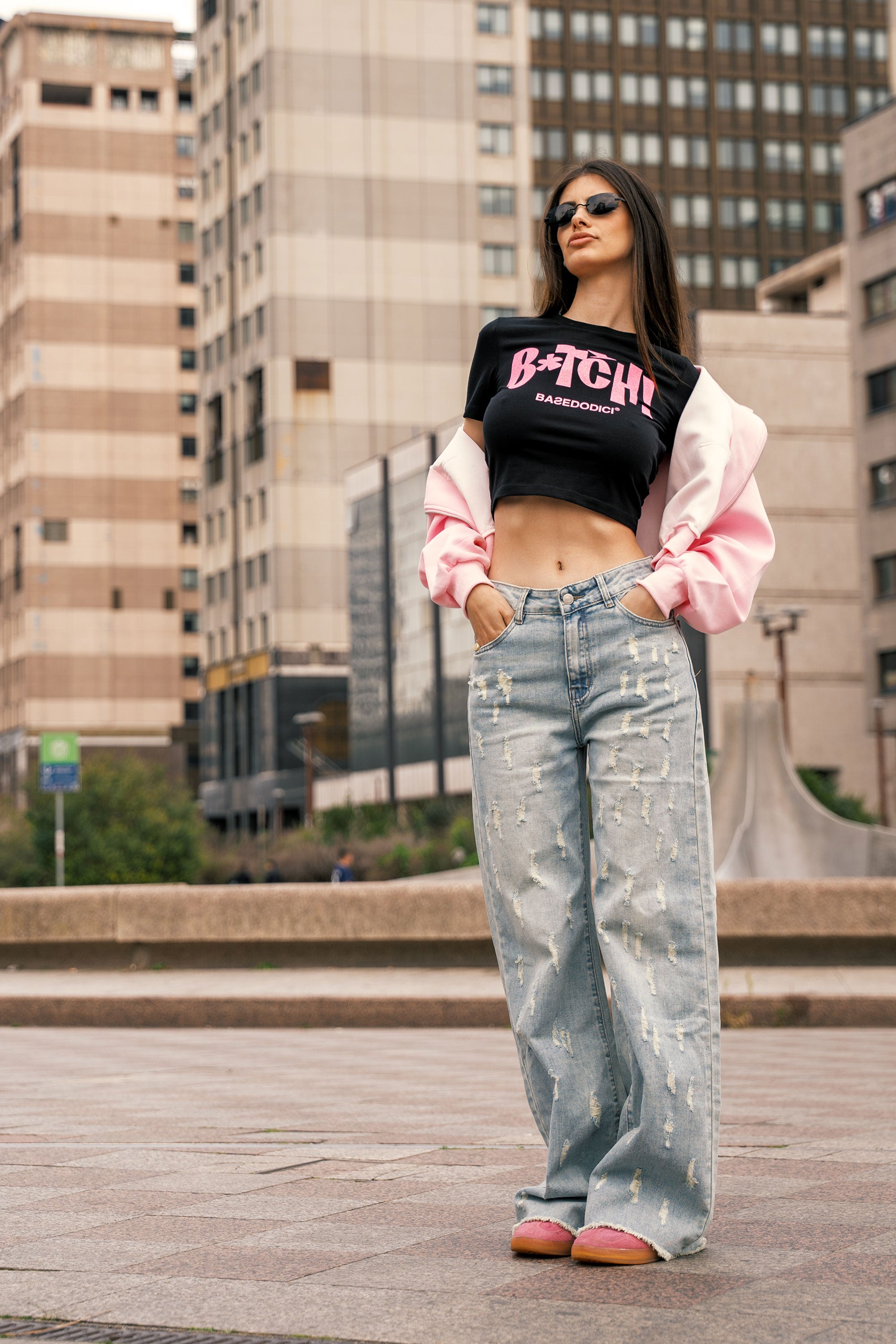 Baby Tee “DIVA” B*tch Glitter Black/Pink