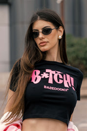 Baby Tee “DIVA” B*tch Glitter Black/Pink