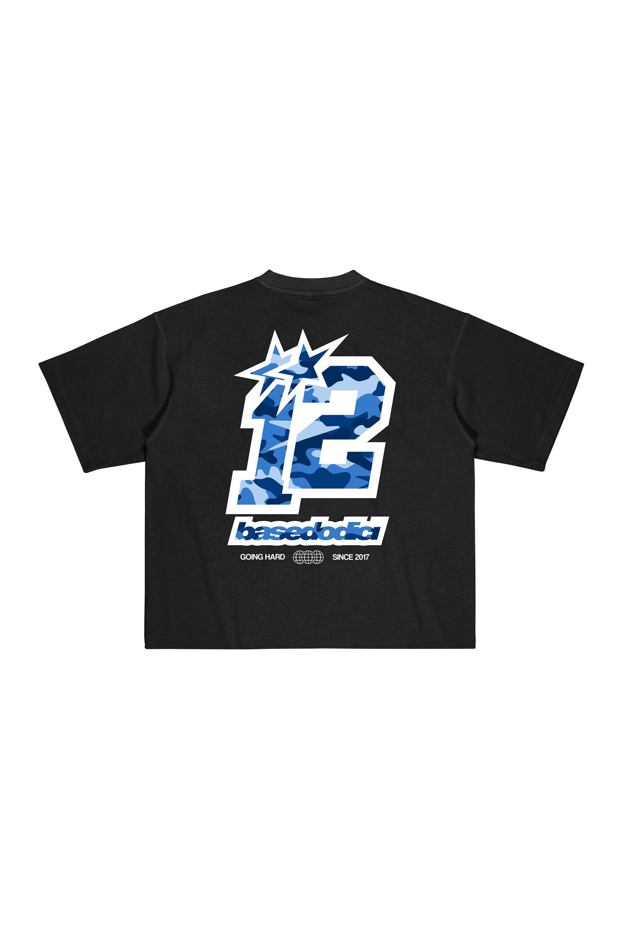 “CAMO4PLAYERS” Back 12 Black/CamoBlue T-Shirt