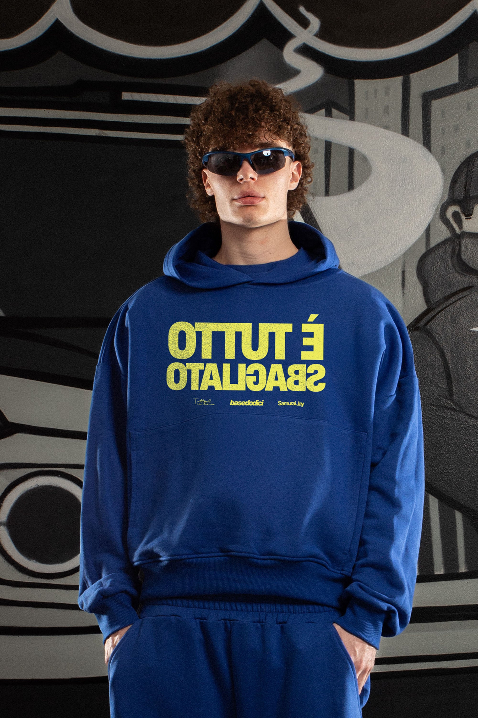 Hoodie "SAMURAIJAYxBASEDODICI" TuttoSbagliato Blue/Yellow