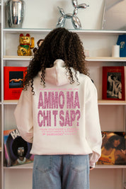 Hoodie “AMMO” CHI'T'SAP White/Glitter Bubble Pink