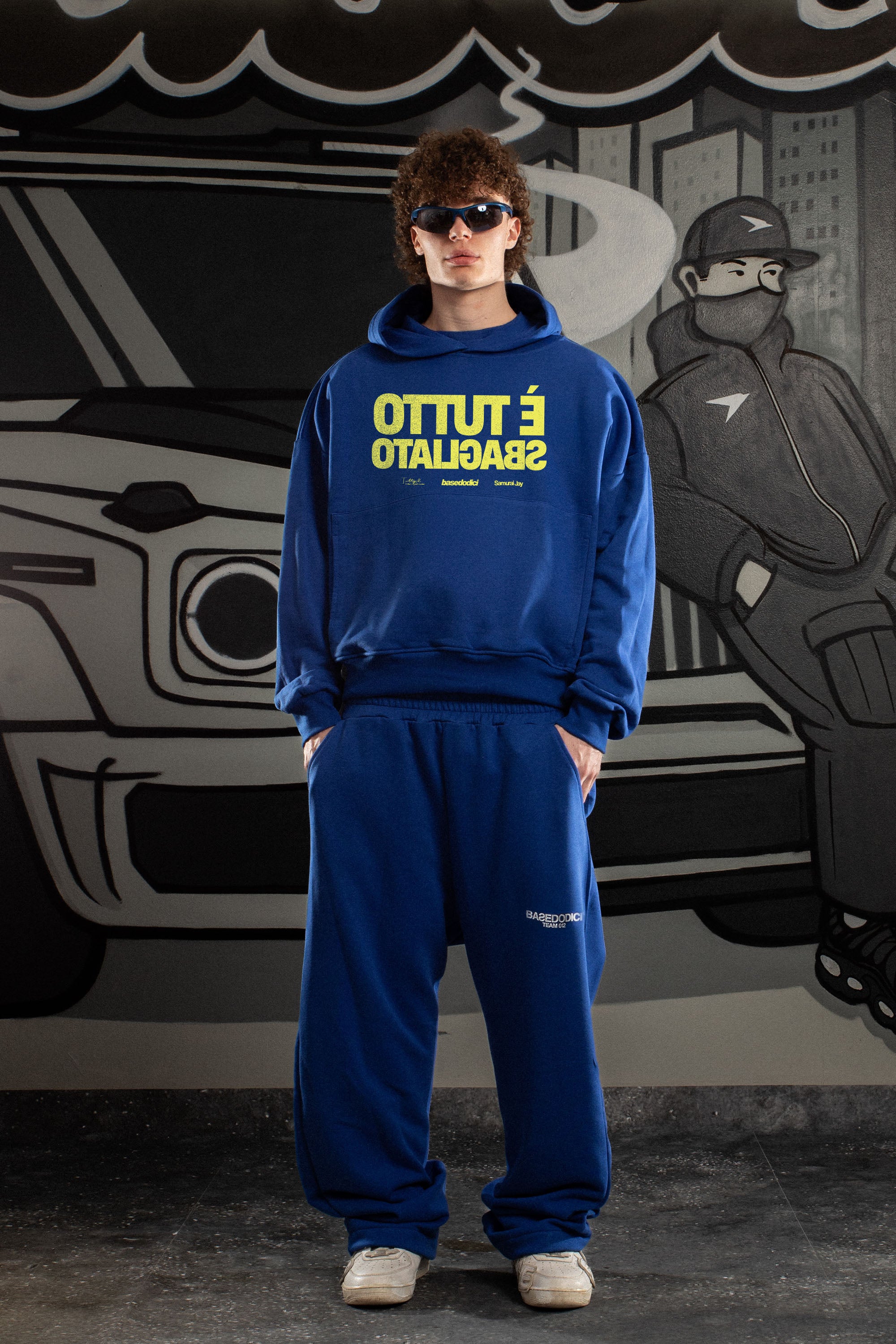 Hoodie "SAMURAIJAYxBASEDODICI" TuttoSbagliato Blue/Yellow