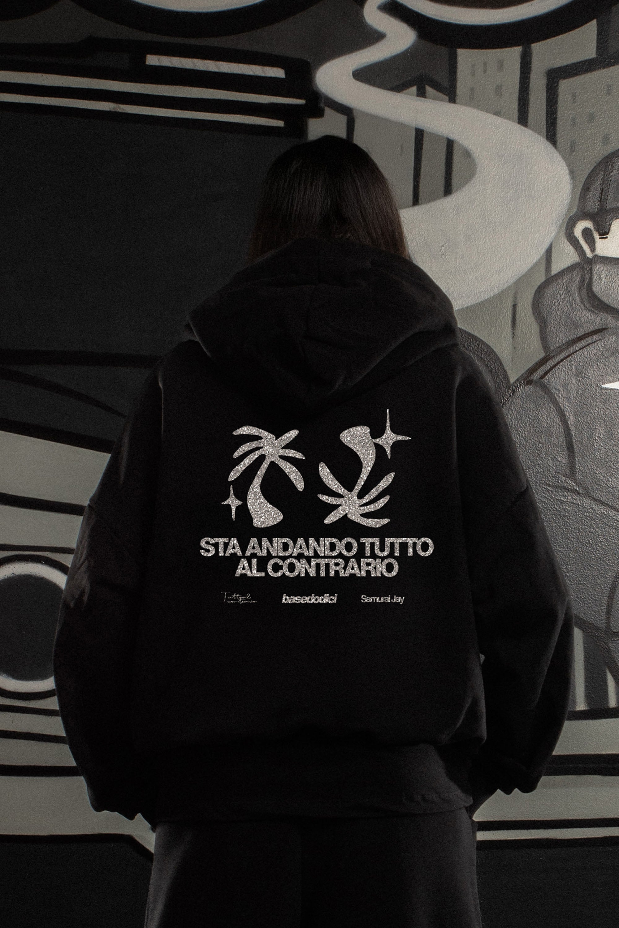 Hoodie "SAMURAIJAYxBASEDODICI" TuttoSbagliato Black/Glitter