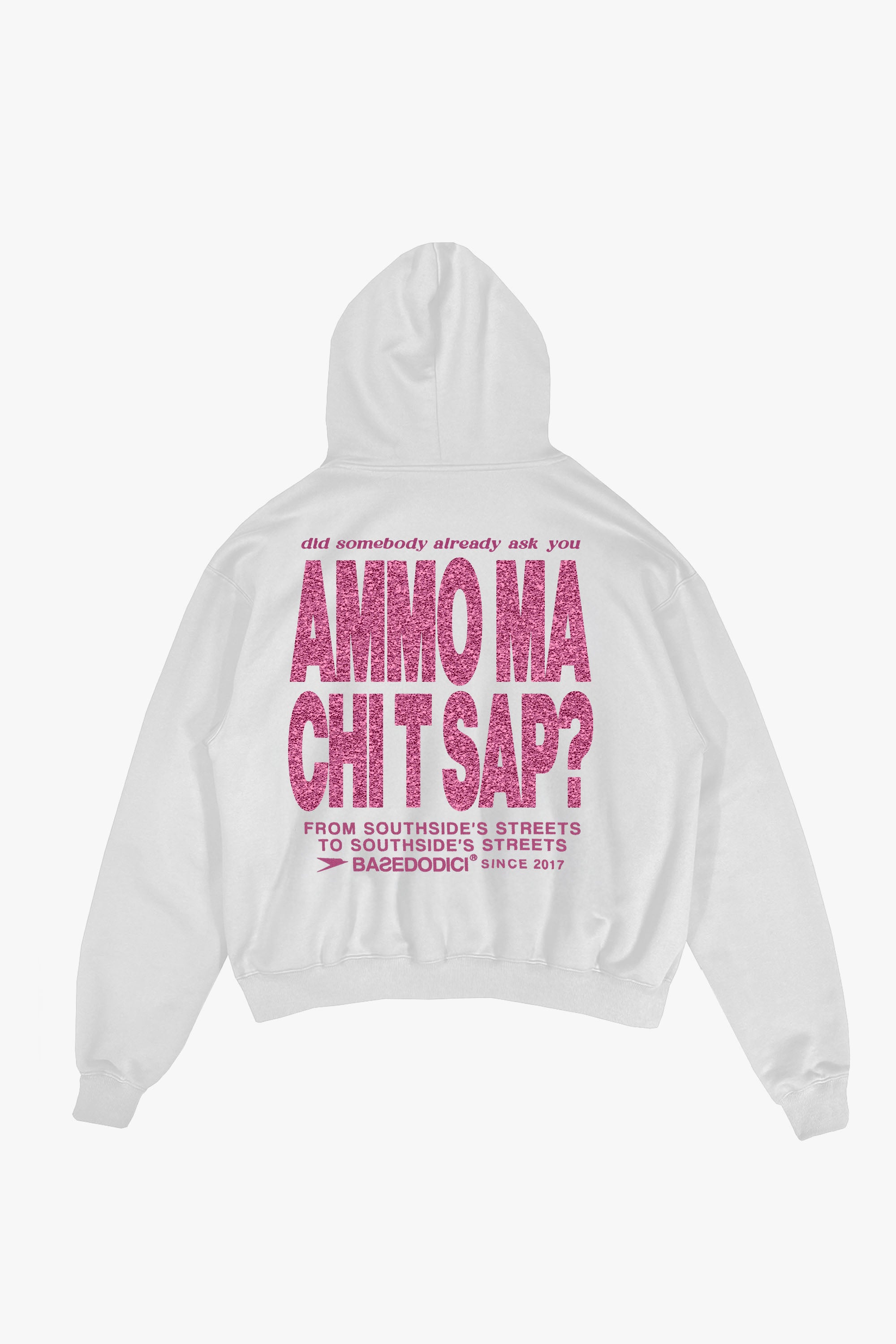 Hoodie “AMMO” CHI'T'SAP White/Glitter Bubble Pink