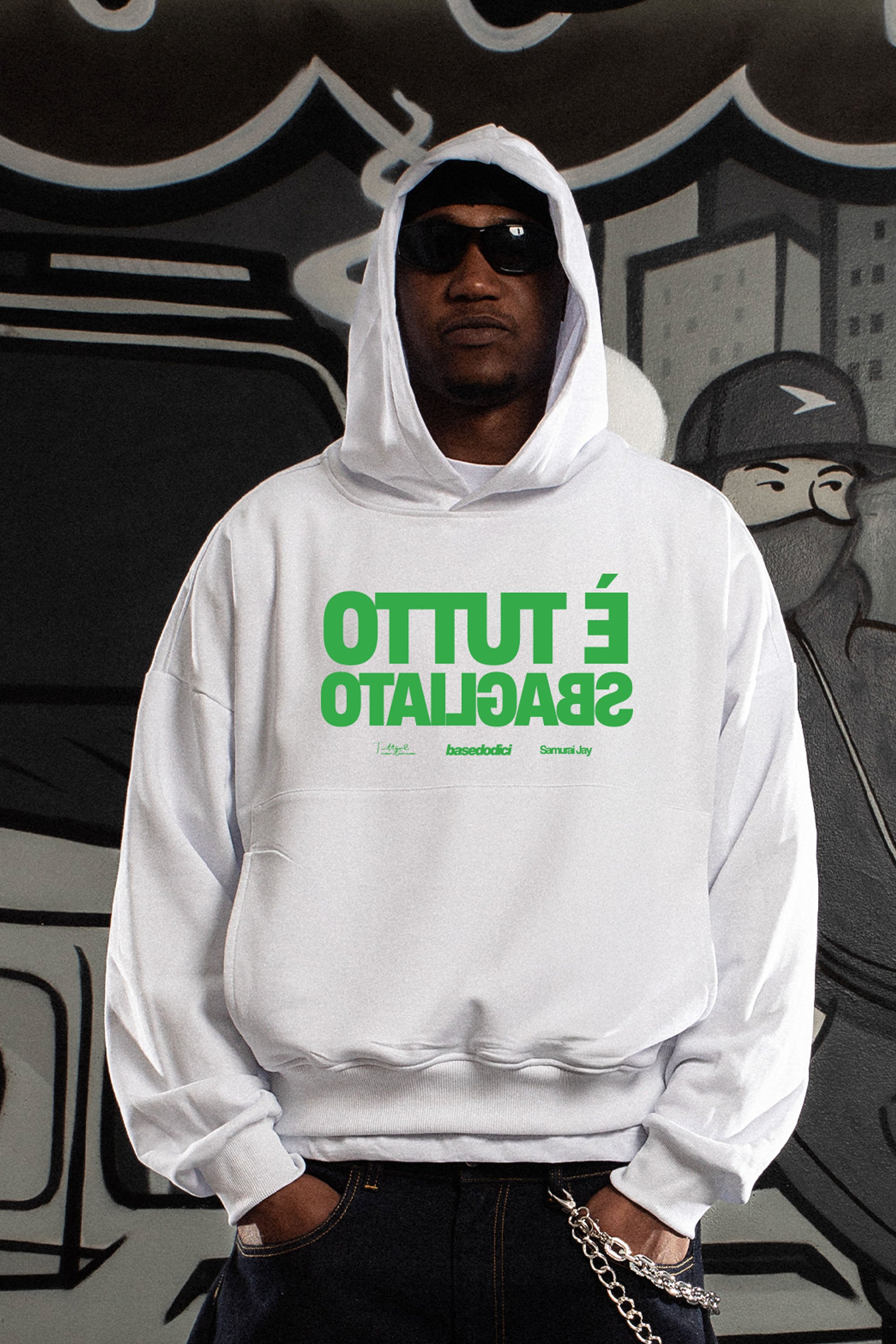 Hoodie "SAMURAIJAYxBASEDODICI" TuttoSbagliato White/Green