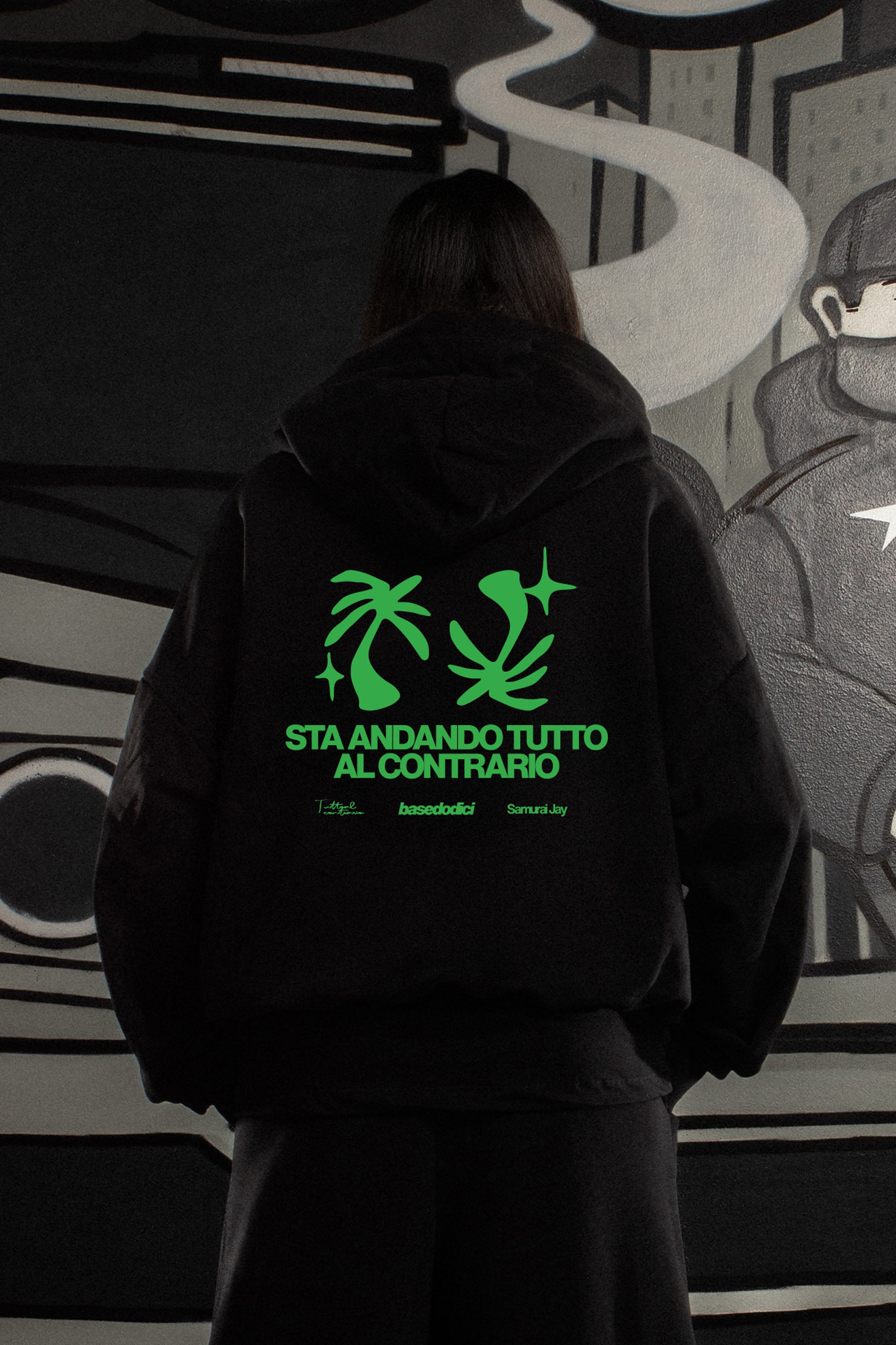 Hoodie "SAMURAIJAYxBASEDODICI" TuttoSbagliato Black/Green