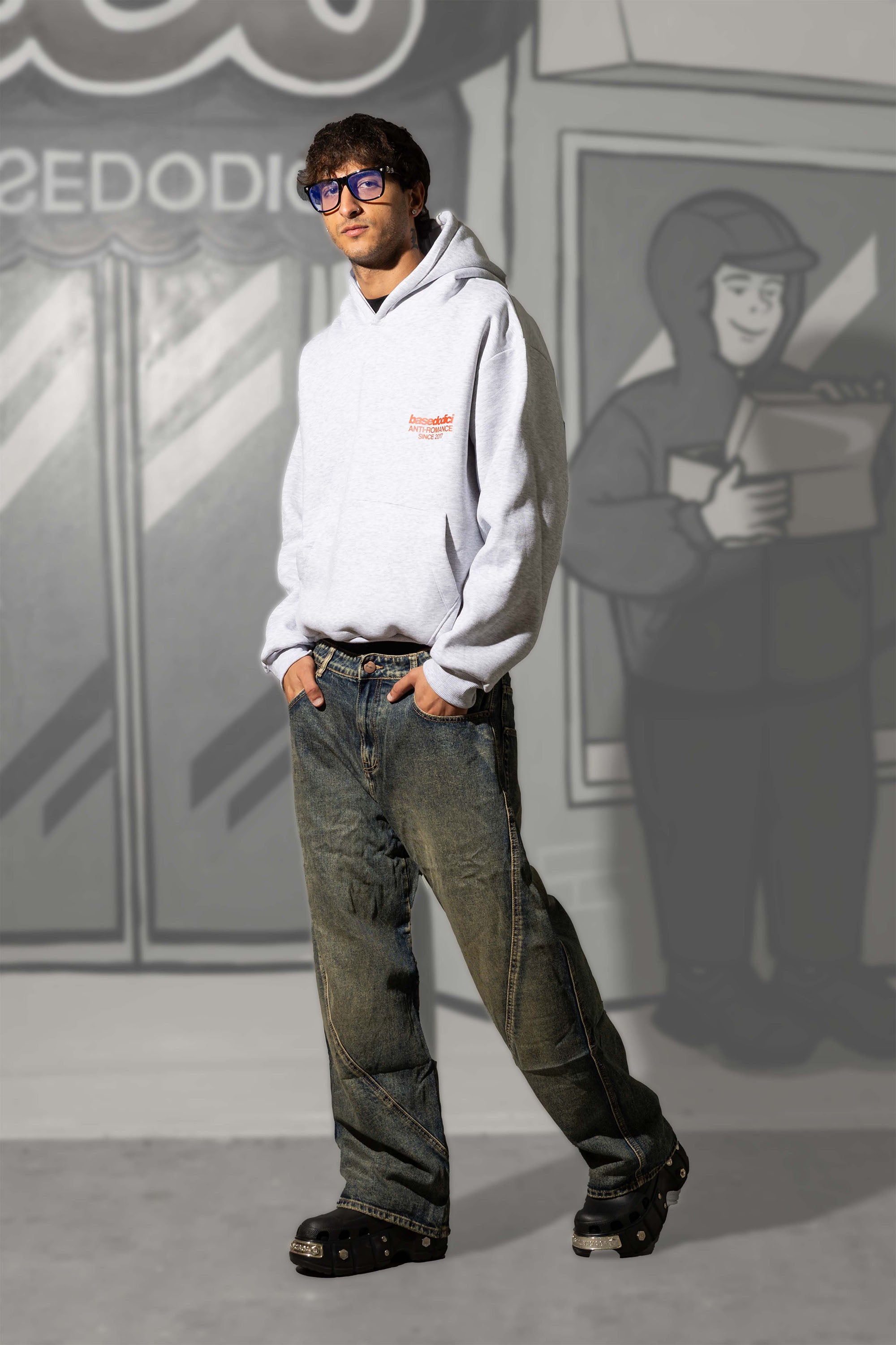 Hoodie "KILLED ROMANCE" AshGrey/Red