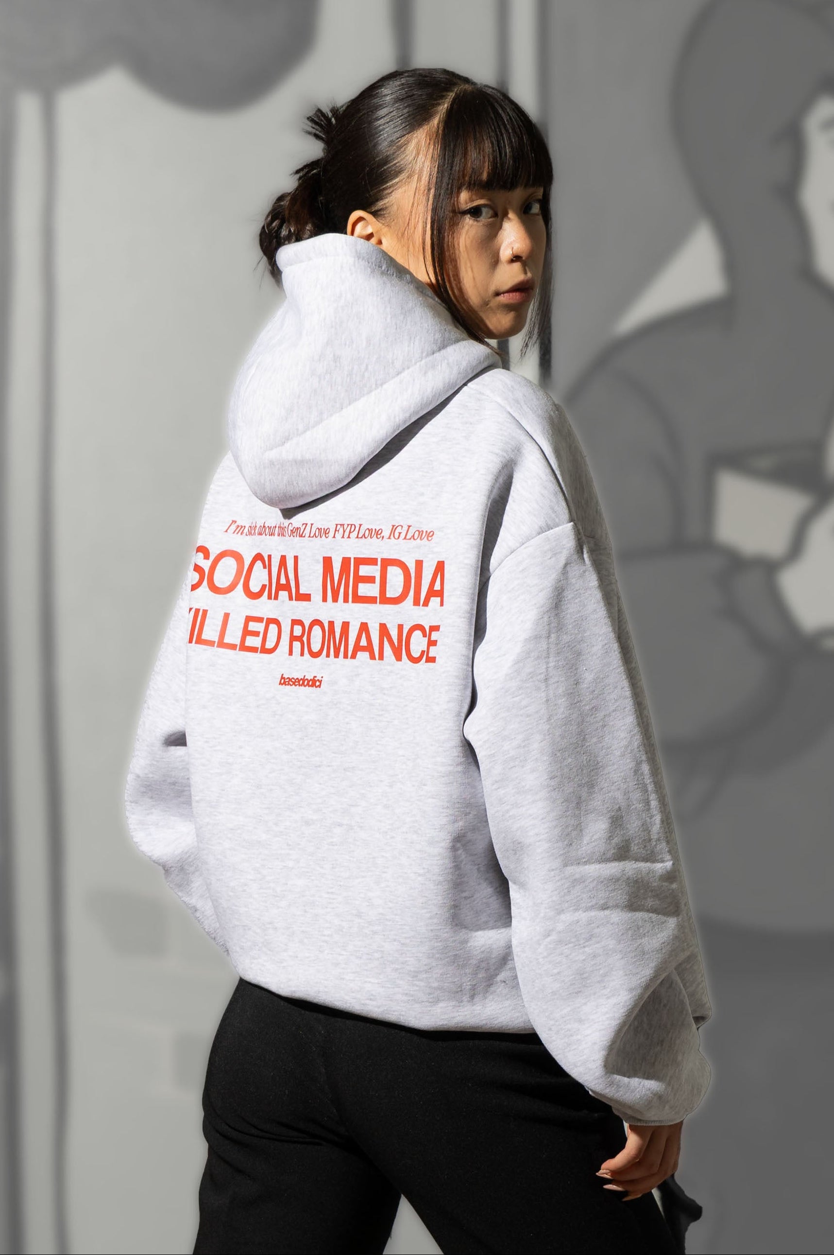 Hoodie "KILLED ROMANCE" AshGrey/Red