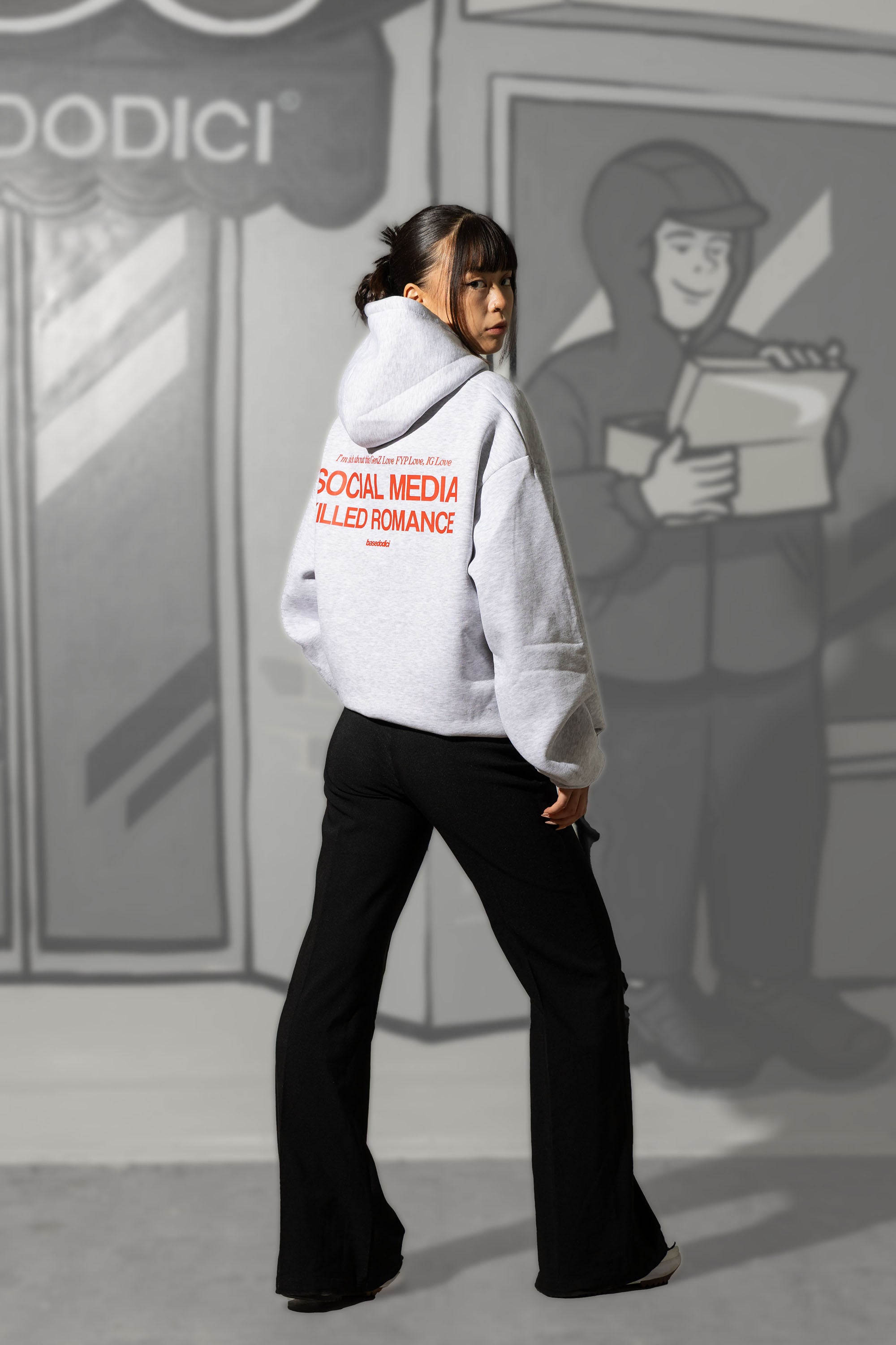 Hoodie "KILLED ROMANCE" AshGrey/Red