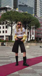 Baby Tee "AMMO" White/Cow Yellow