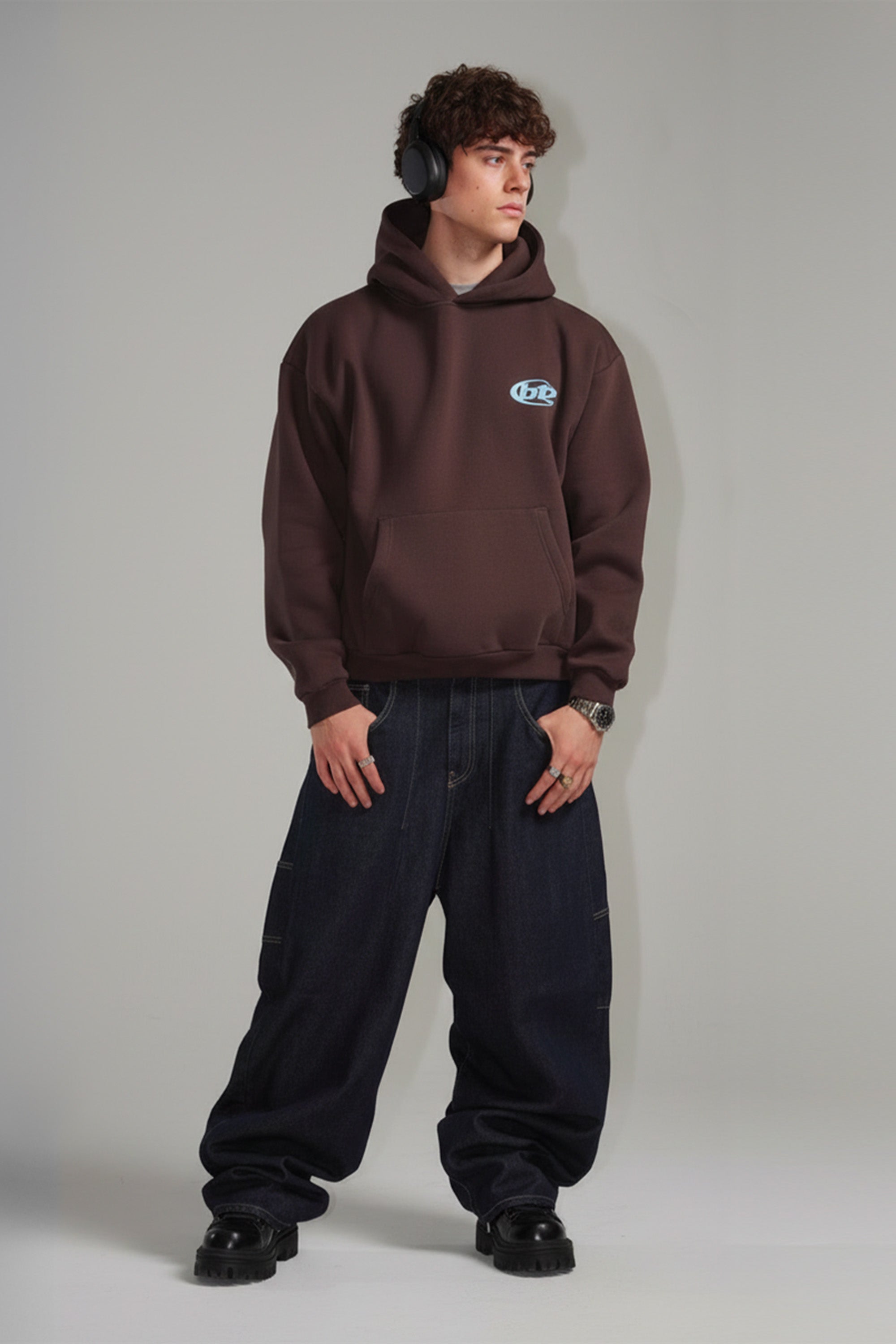 Hoodie "TEAM012" Back Logo Brown/Azure