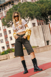 Crop Top “AMMO” Cow/White