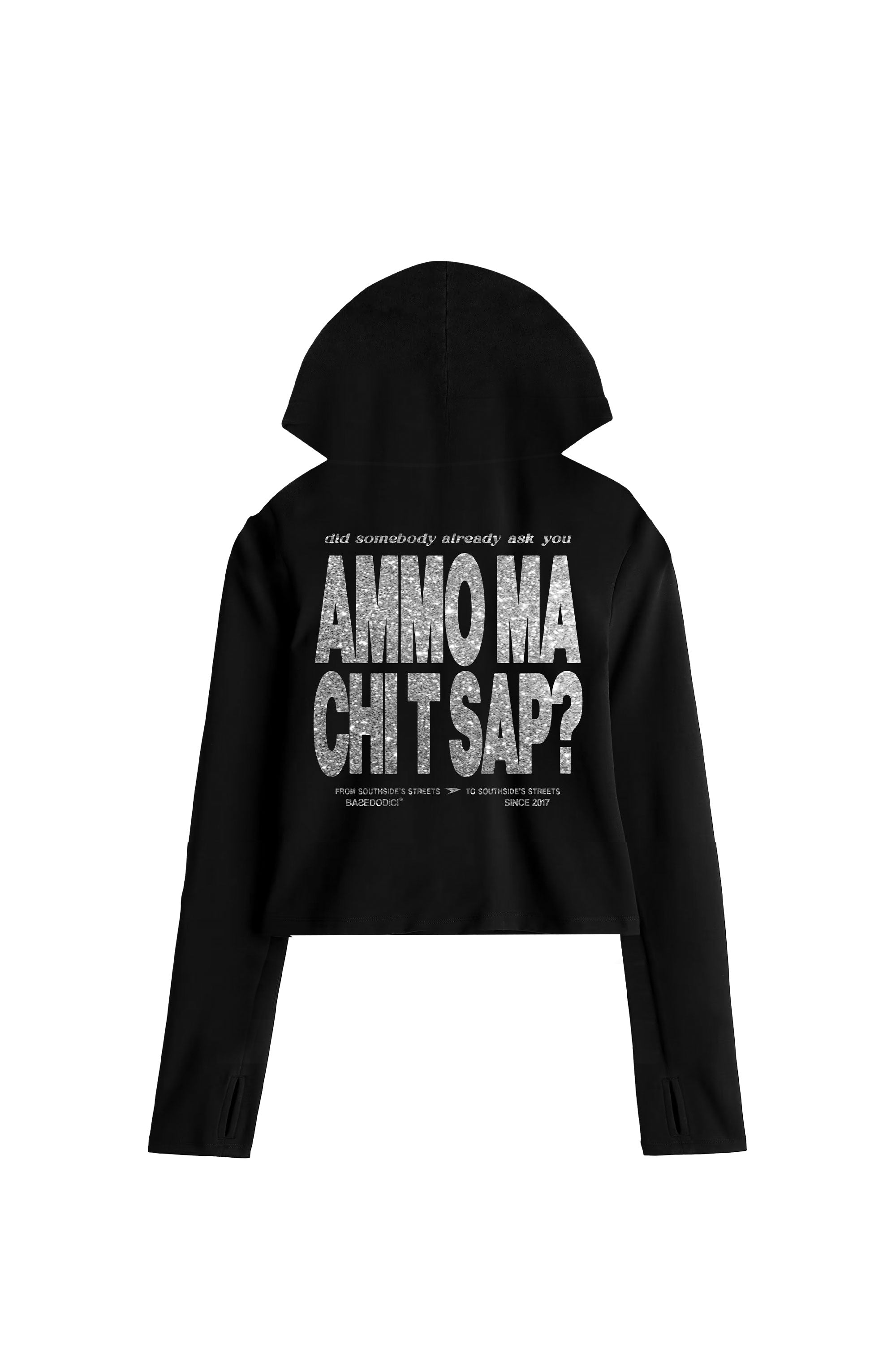 Crop Zip Hoodie “AMMO” Glitter Black
