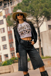 Crop Zip Hoodie “AMMO” Glitter Black