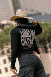 Crop Zip Hoodie “AMMO” Glitter Black