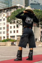 Crop Zip Hoodie “AMMO” Glitter Black