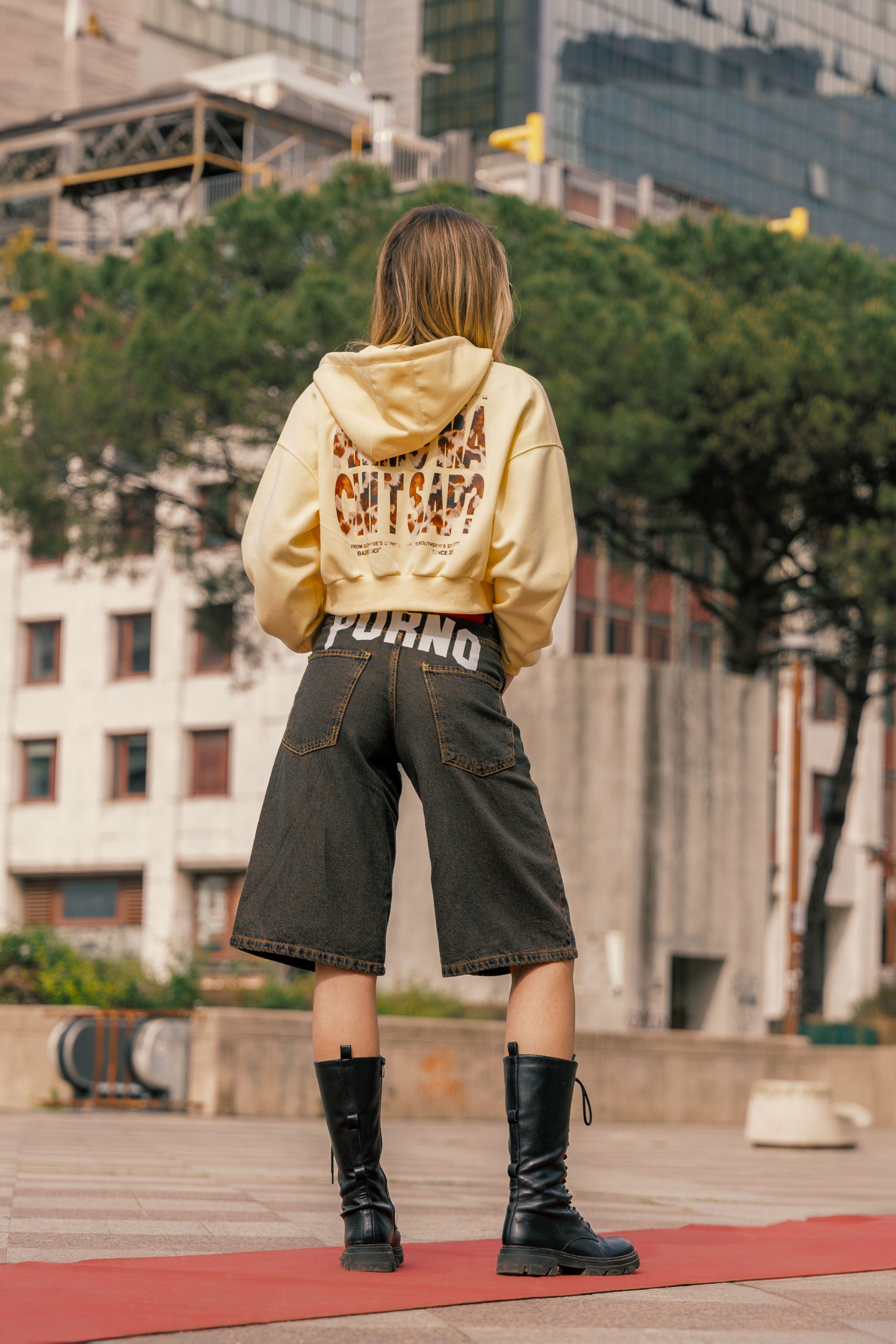 Crop Zip Hoodie “AMMO” Cow/Yellow