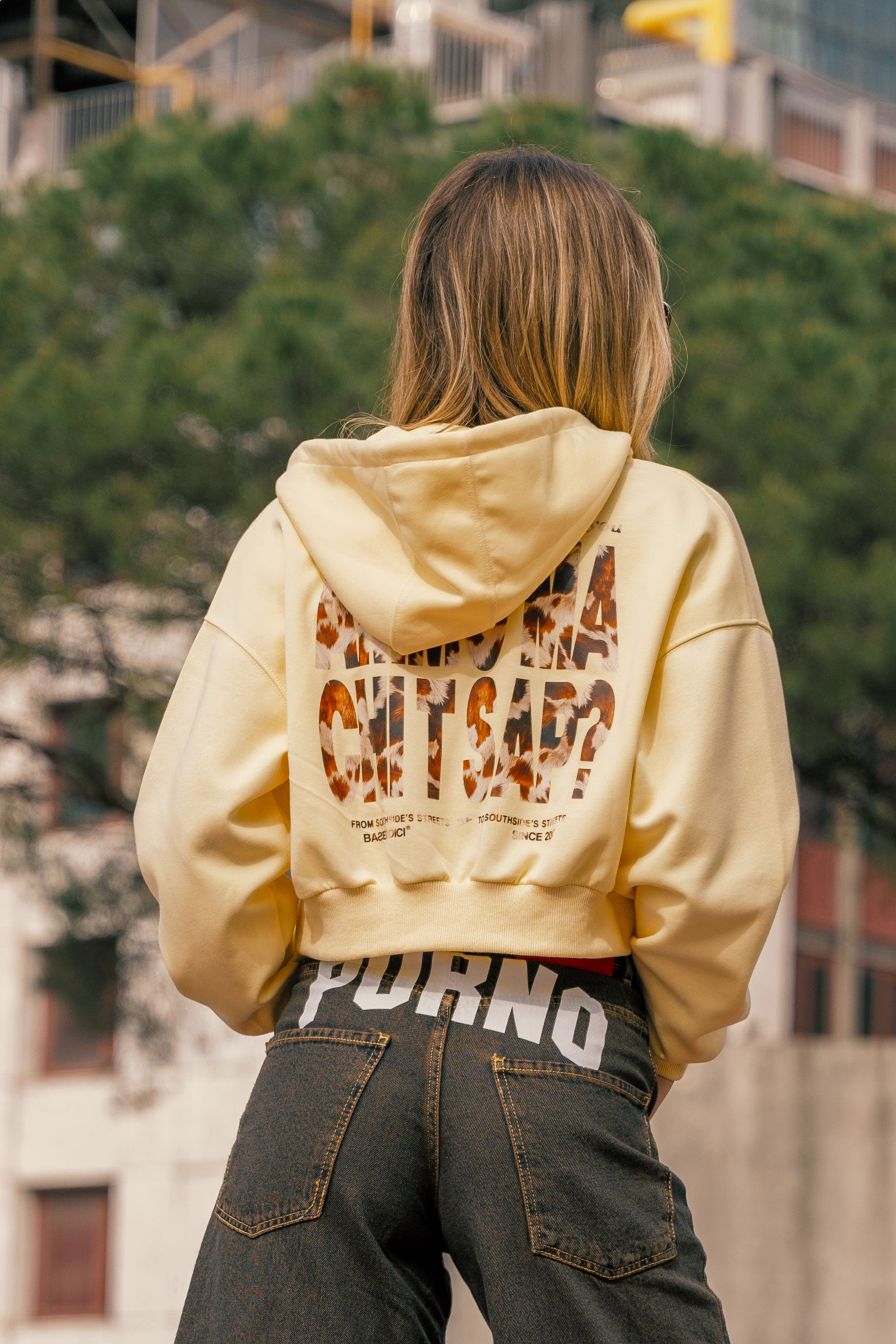Crop Zip Hoodie “AMMO” Cow/Yellow