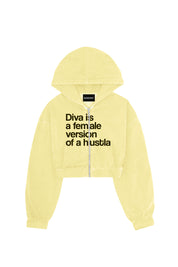 Crop Zip Hoodie “DIVA” Hustla Yellow