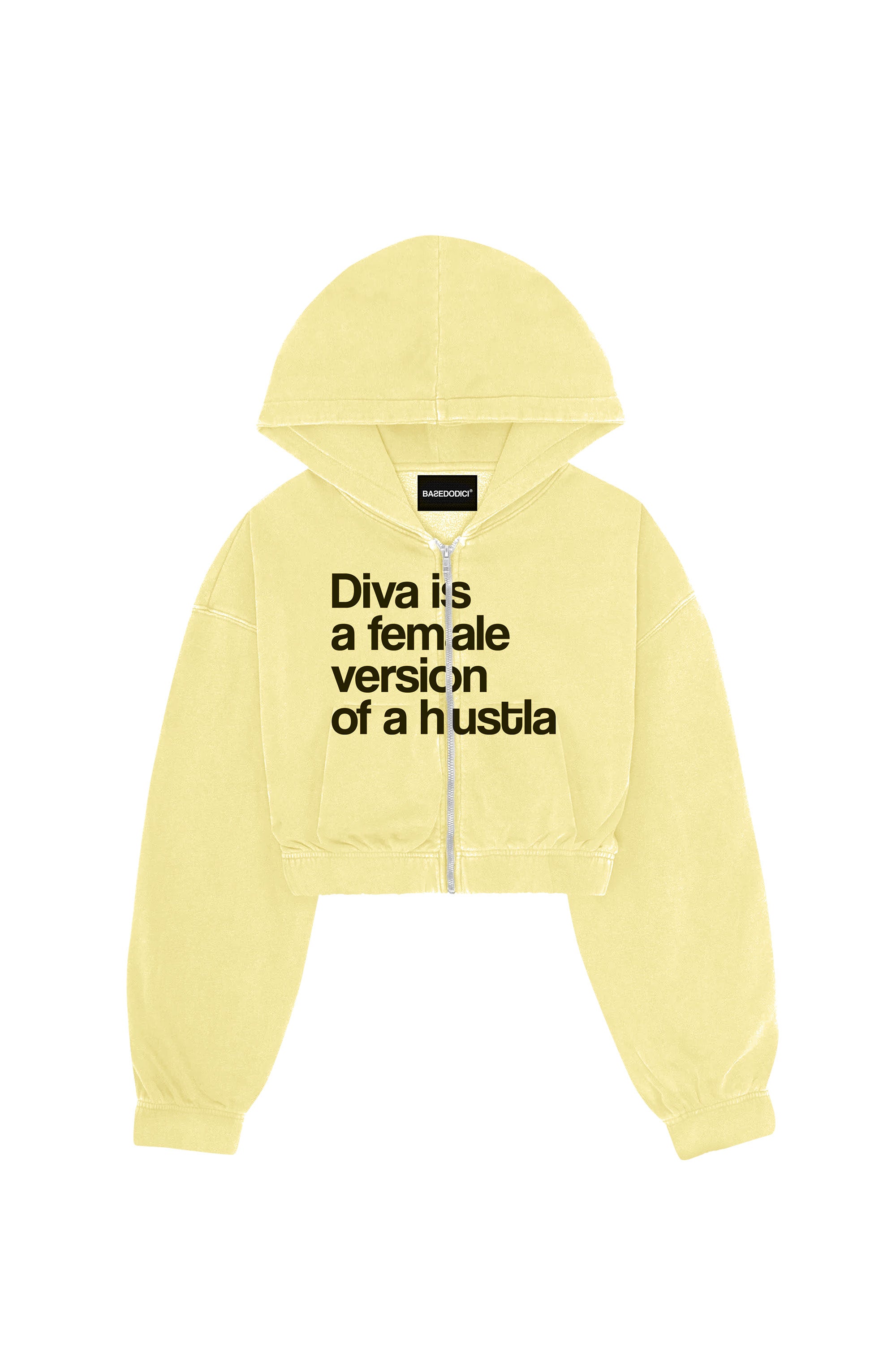 Crop Zip Hoodie “DIVA” Hustla Yellow