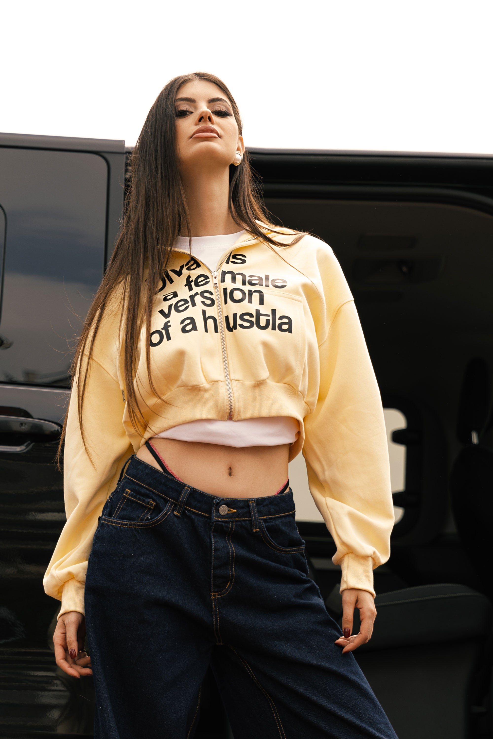 Crop Zip Hoodie “DIVA” Hustla Yellow