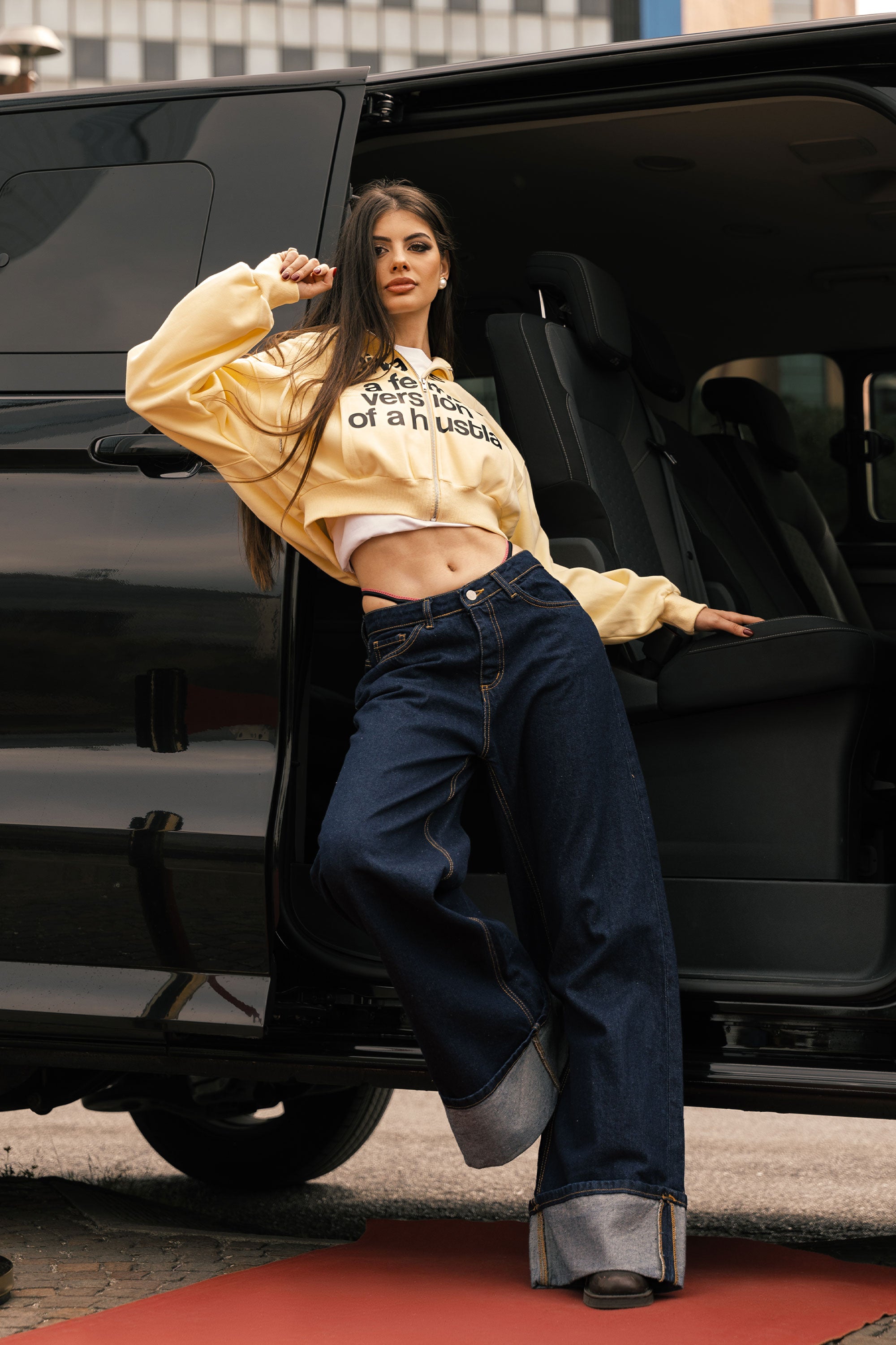 Crop Zip Hoodie “DIVA” Hustla Yellow