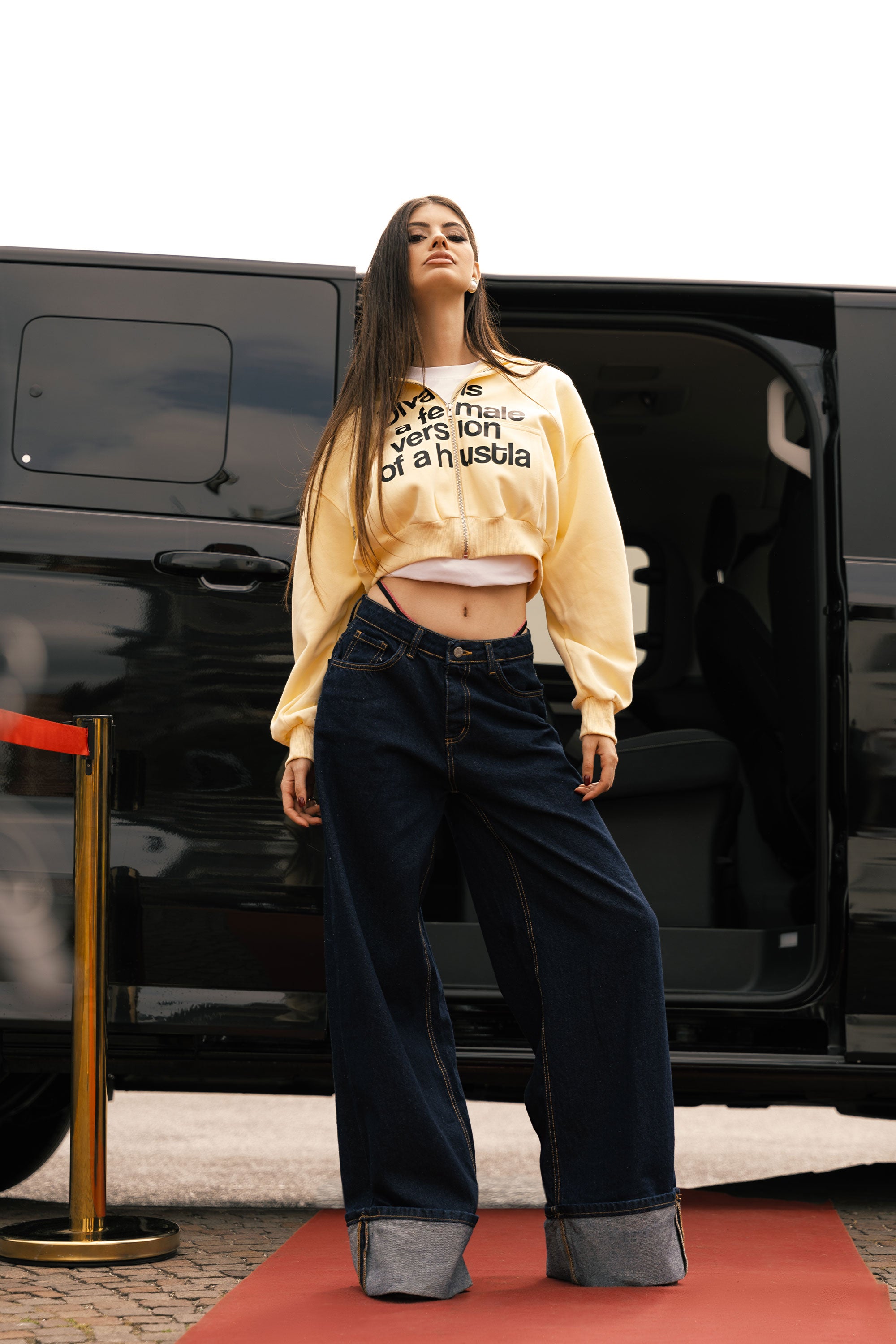 Crop Zip Hoodie “DIVA” Hustla Yellow