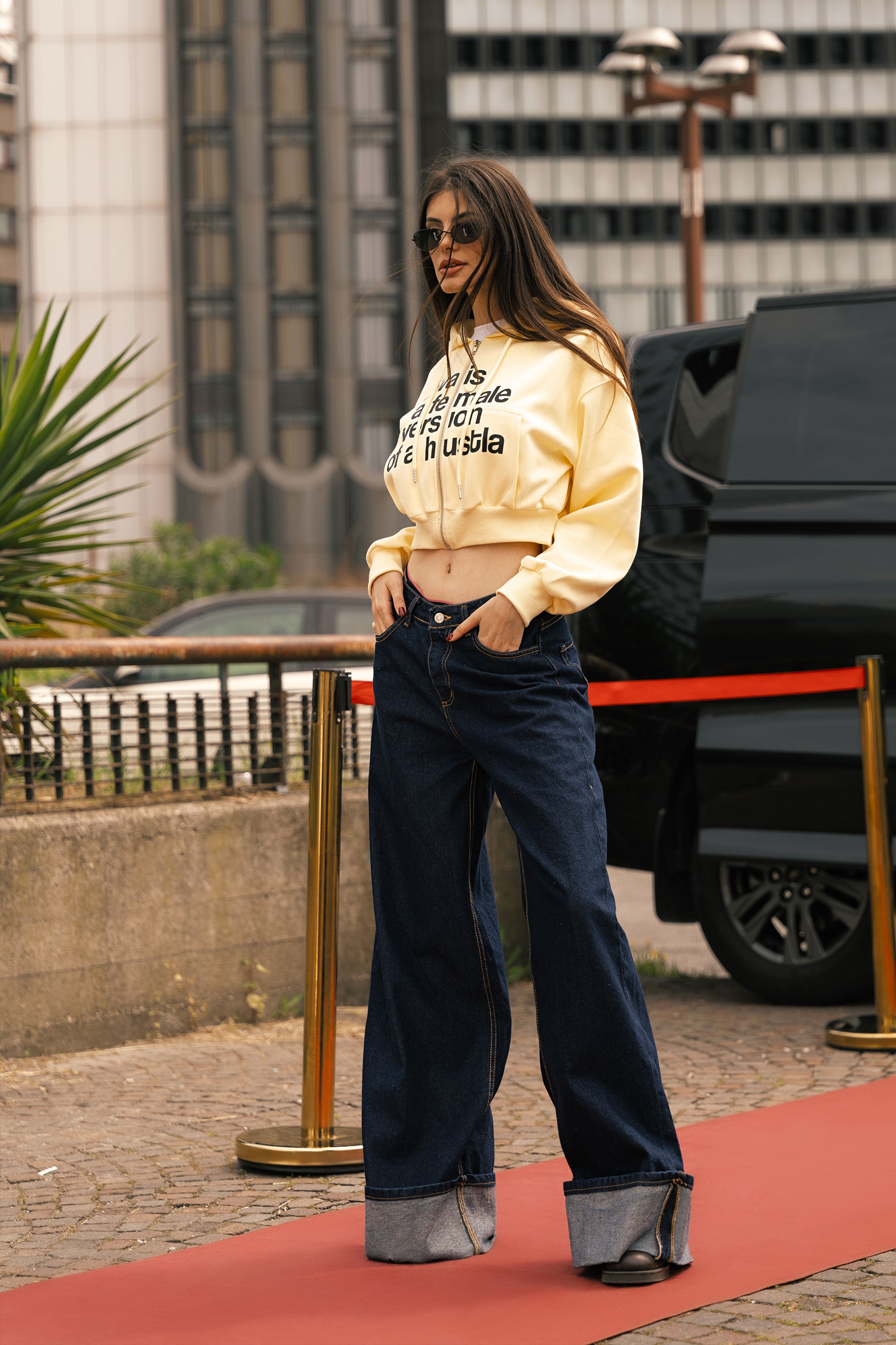 Crop Zip Hoodie “DIVA” Hustla Yellow