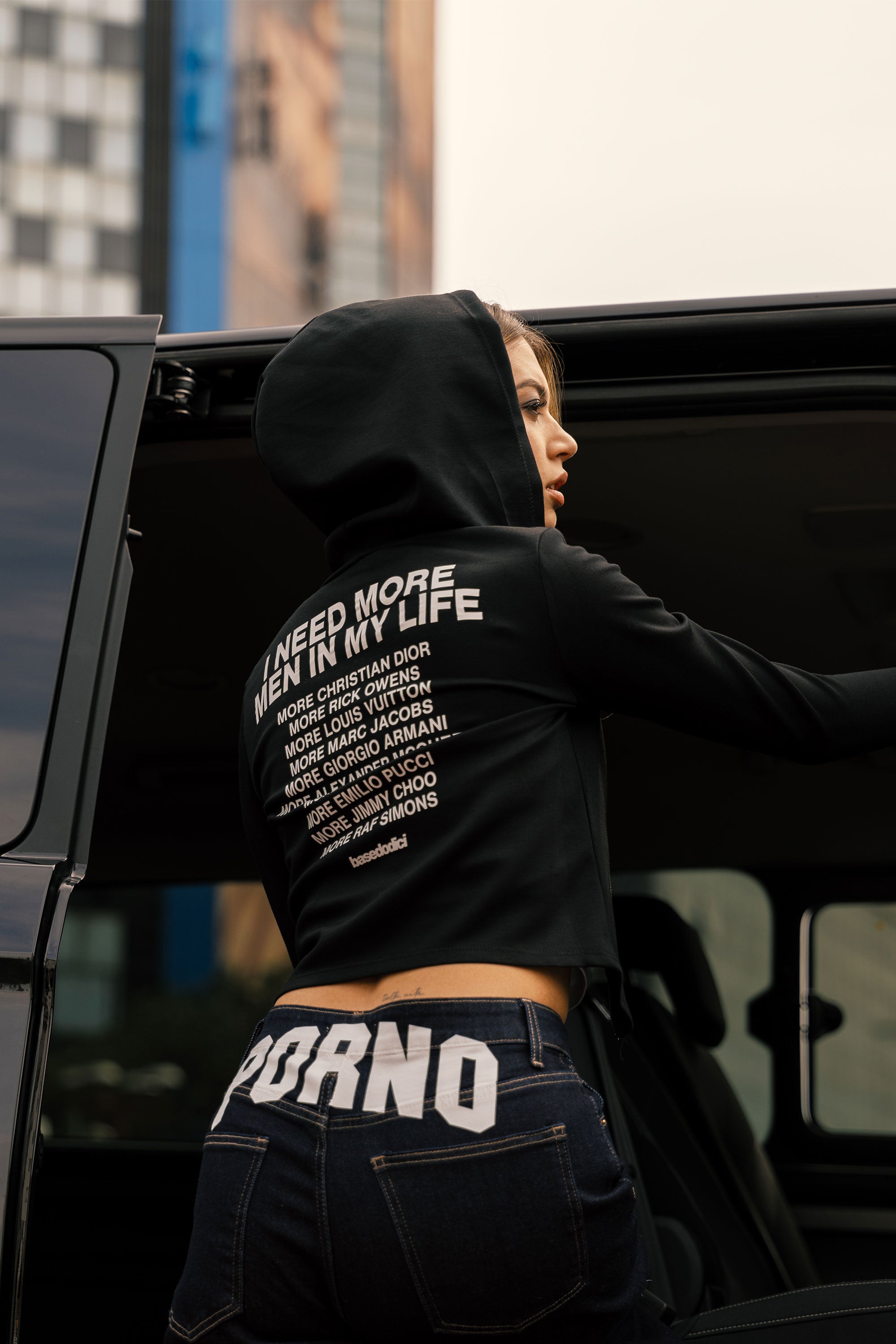 Crop Zip Hoodie “DIVA” More Men Black