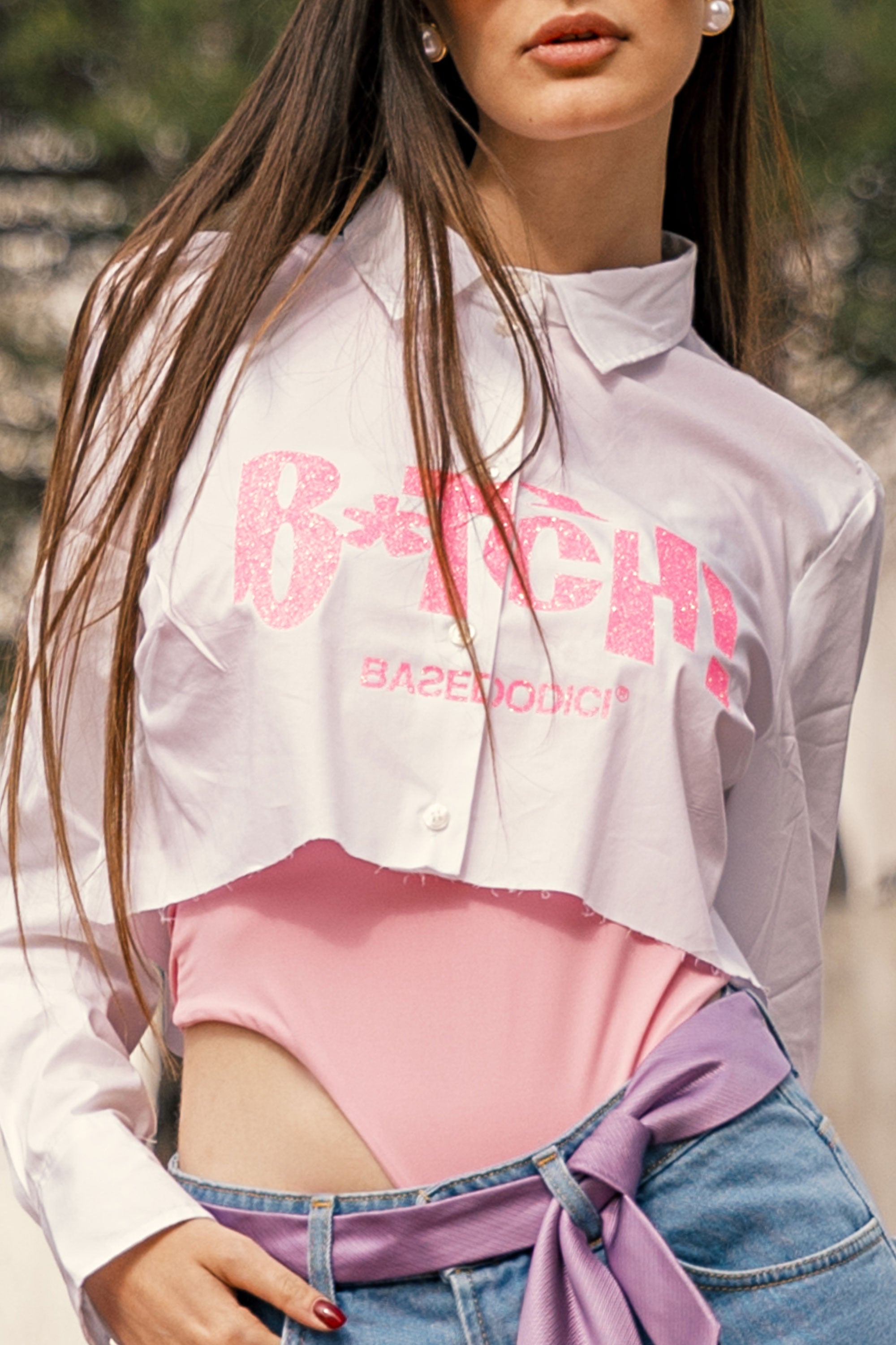 “DIVA” B*tch Glitter White/Pink Crop Shirt