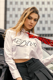 Crop Shirt “DIVA” Italic White