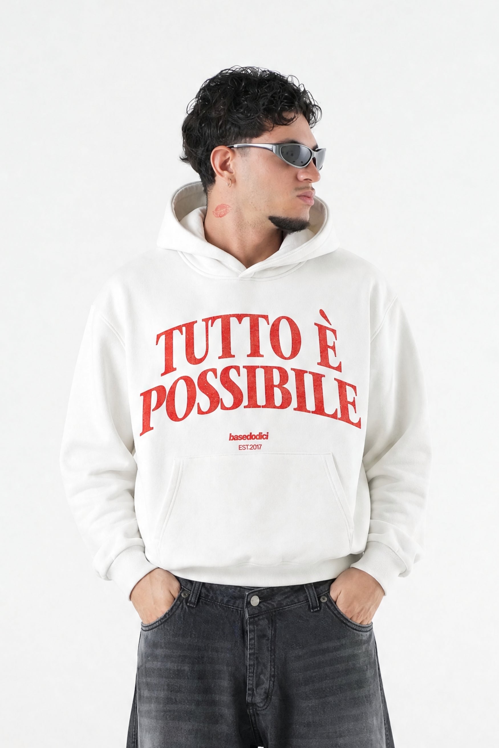 Hoodie "B12LAB" TuttoèPossibile White/RedGlitter