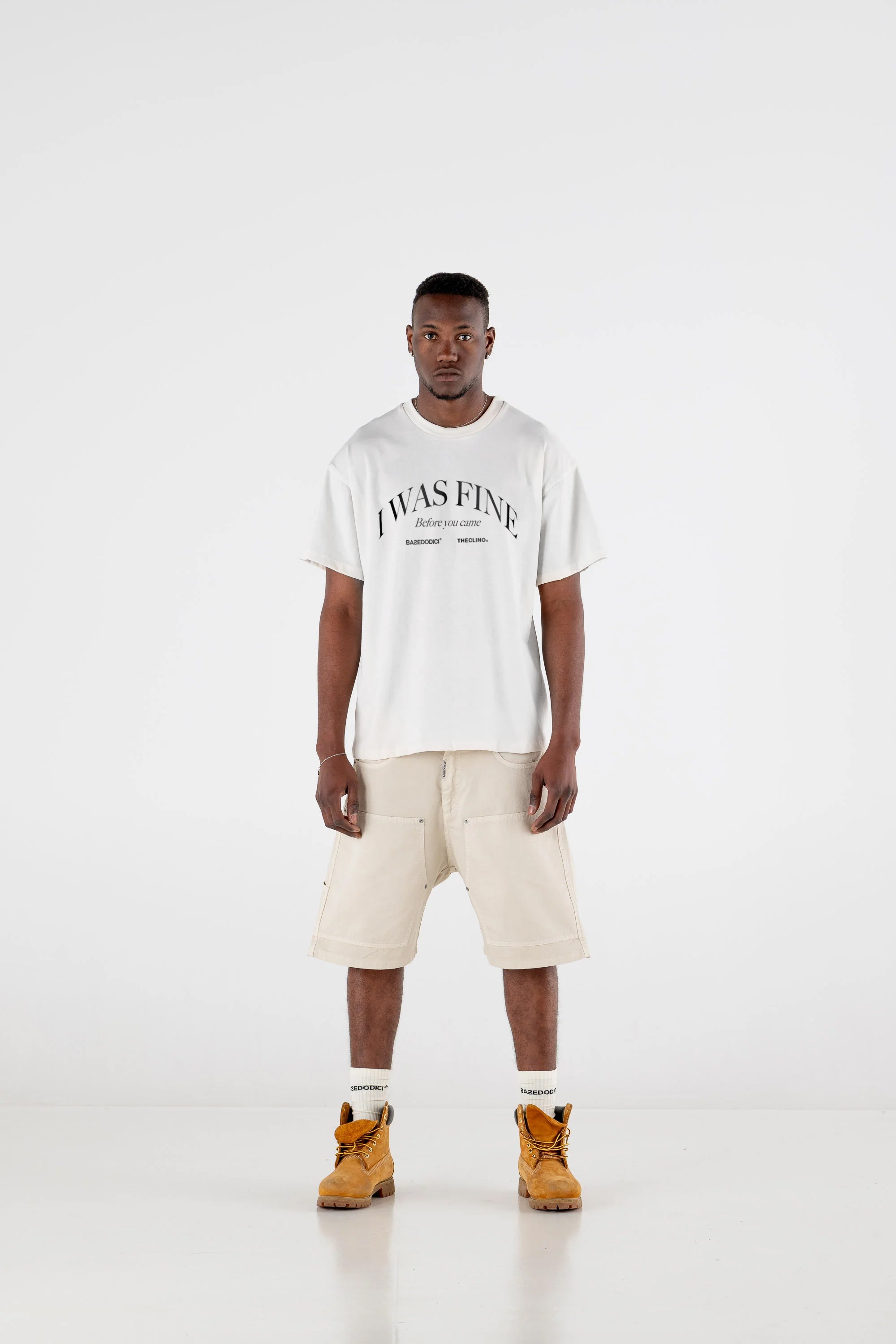 T-Shirt Boxy “THECLINOxBASEDODICI” iWasFine White