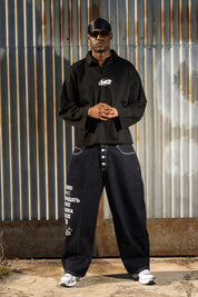Polo Longsleeve "NEW MONEY" Team012 Black/White