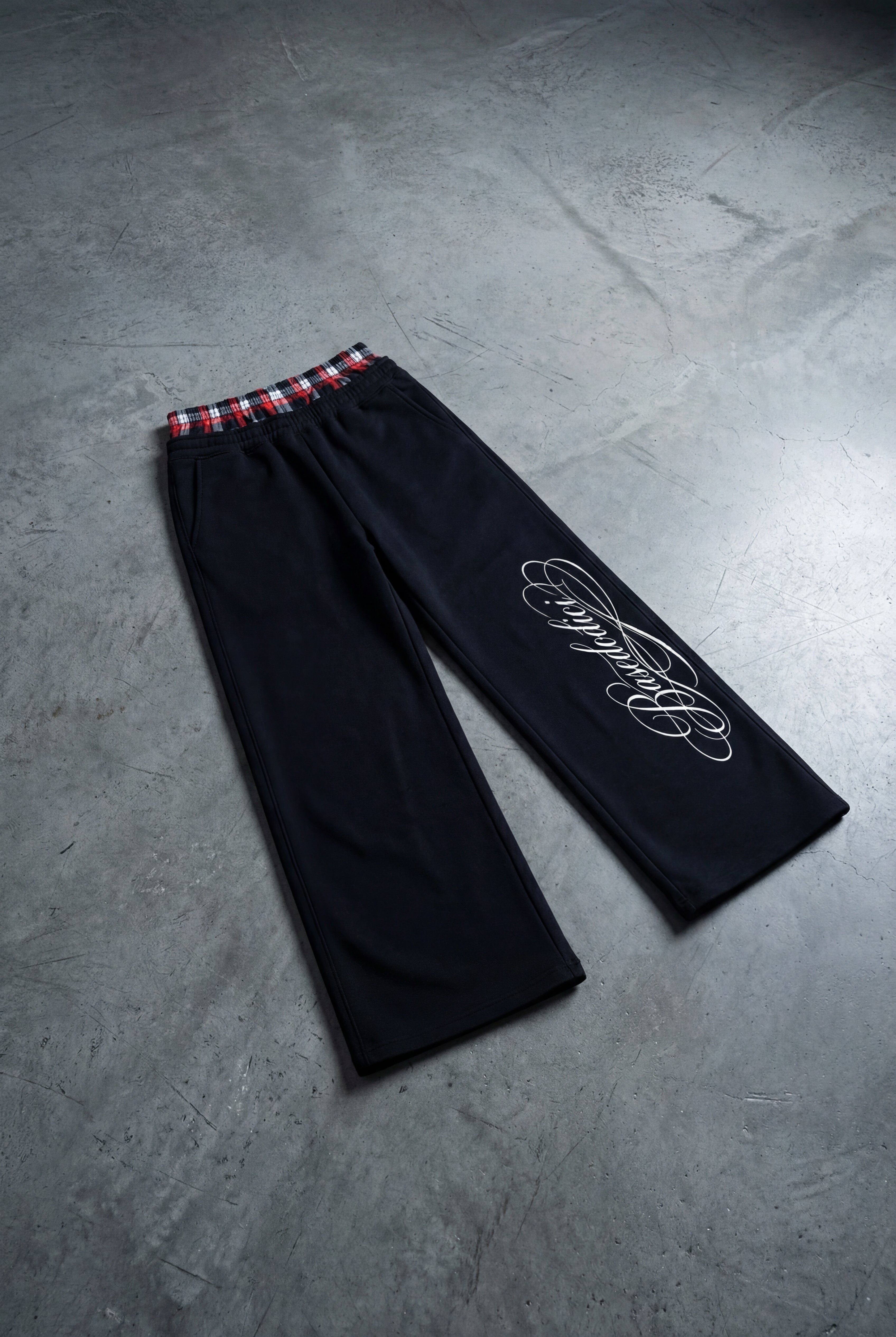 Fleece Pants "FOR DREAMERS" DoubleLayer Script Black/Red