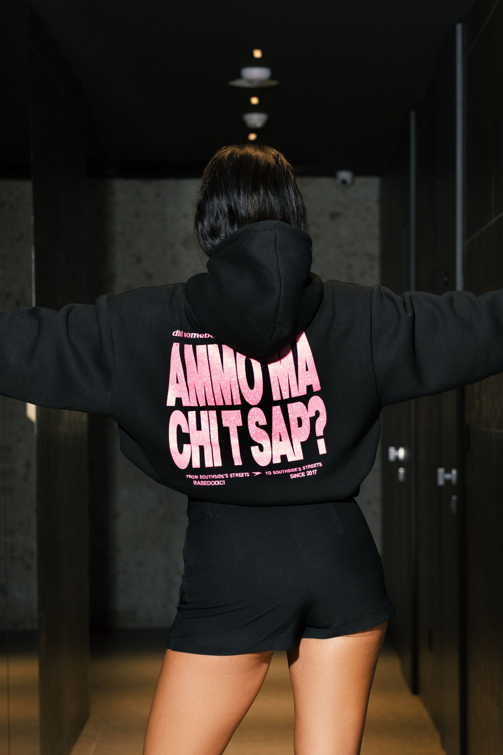 Hoodie "AMMO" CHI'T'SAP Black/Glitter Bubble Pink