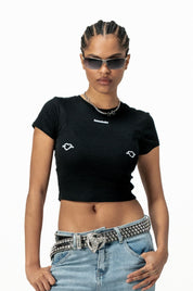 Baby Tee "DIVA" Hearts Black