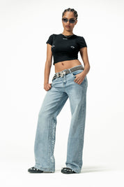 Baby Tee "SANTA" Hearts Black