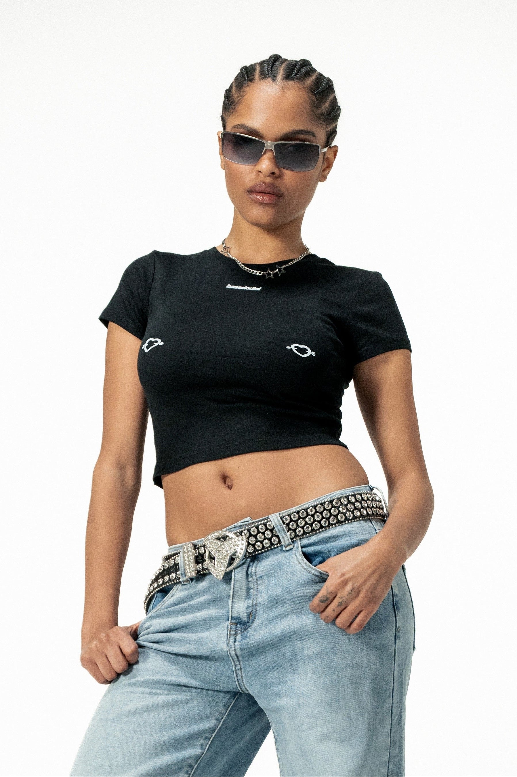 Baby Tee "SANTA" Hearts Black