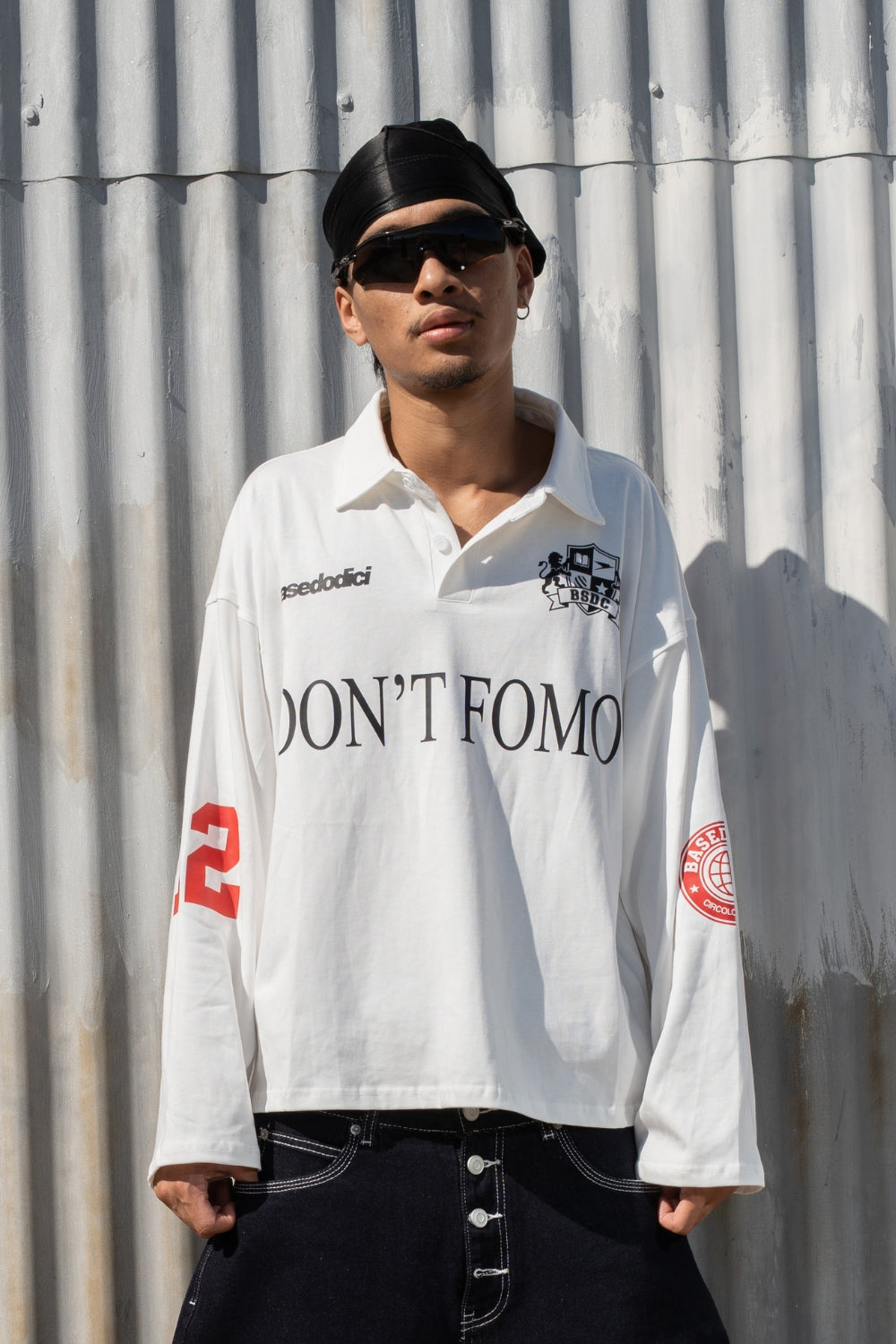 Polo Longsleeve "NEW MONEY" Don’t Fomo White