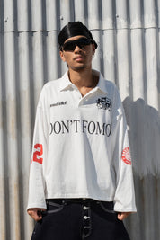 Polo Longsleeve "NEW MONEY" Don’t Fomo White