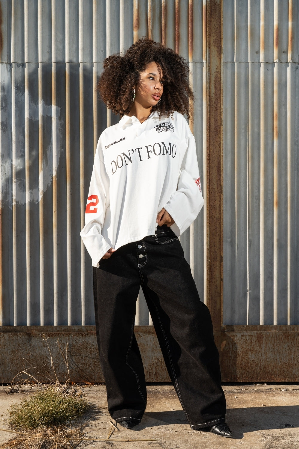 Polo Longsleeve "NEW MONEY" Don’t Fomo White