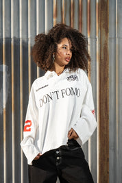 Polo Longsleeve "NEW MONEY" Don’t Fomo White