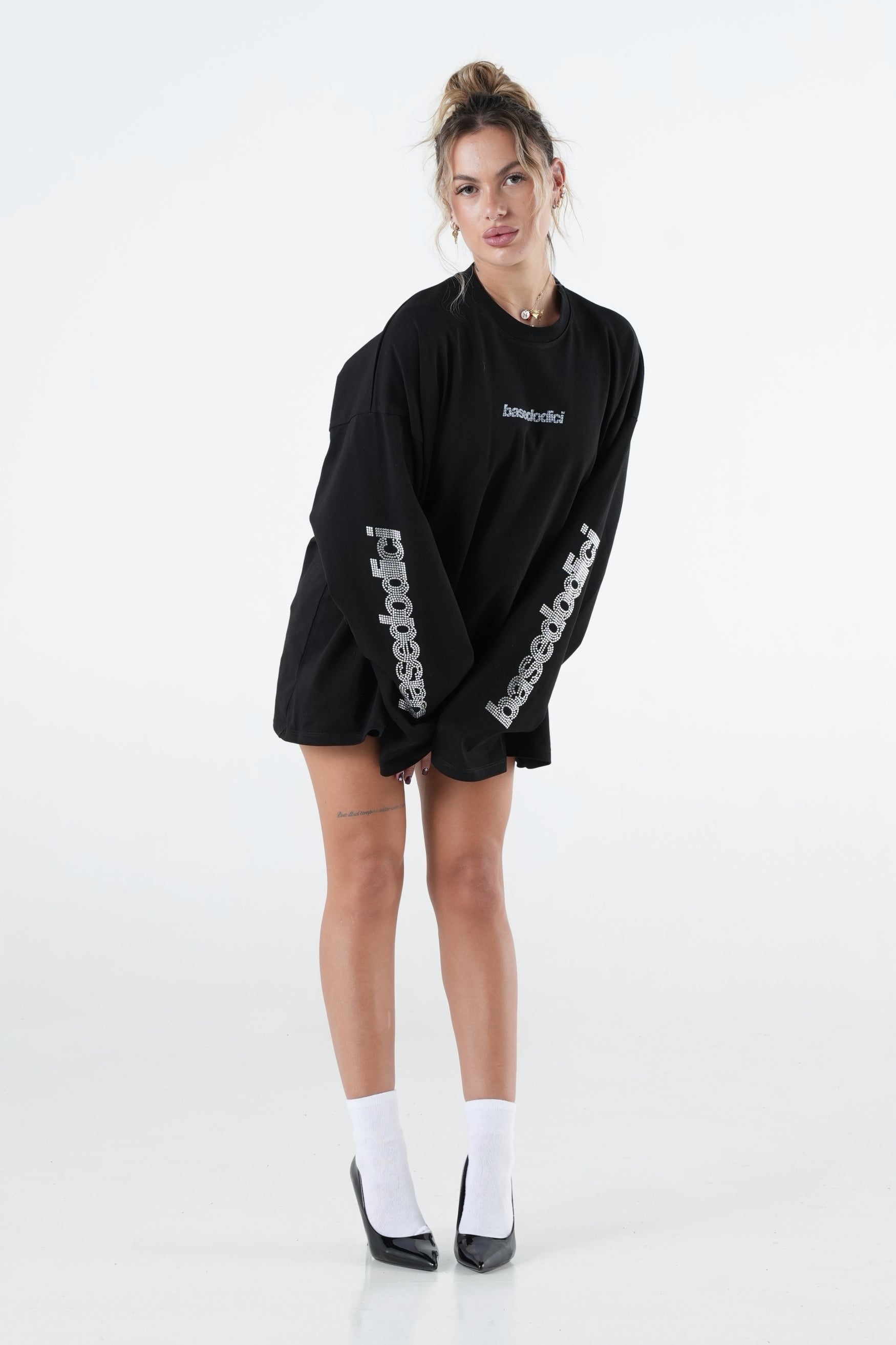 Longsleeve "VALENTINE" FrontLogos Strass/Black