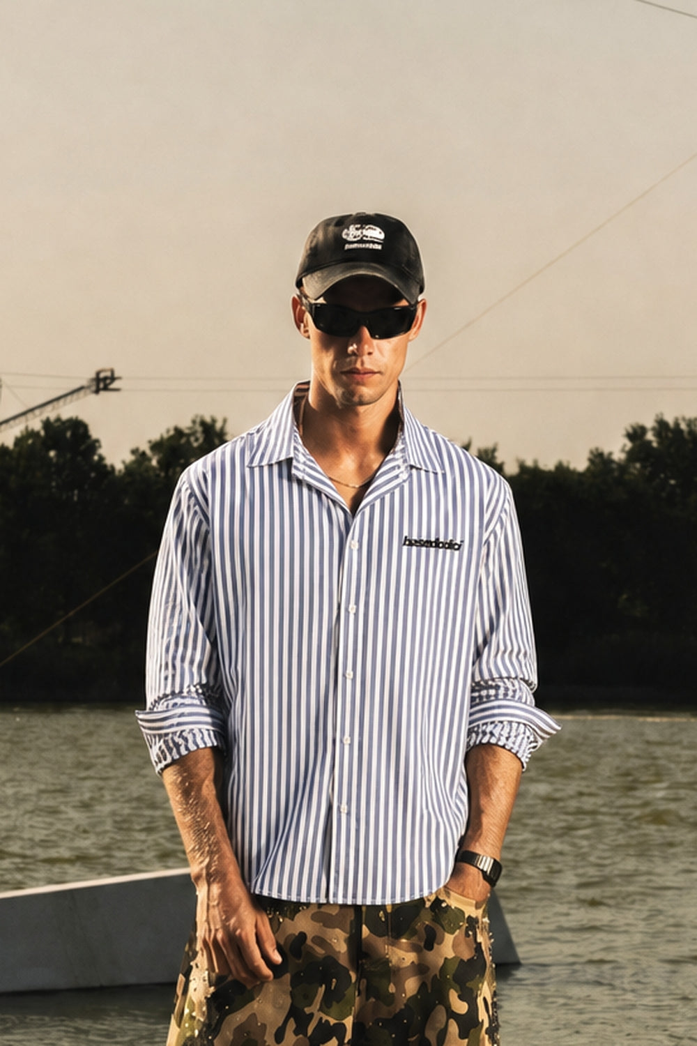 Shirt "RIVIERA" ShoulderLogo Stripe/Blue