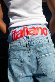 “LIVE FAST” Italian Striped Blue Boxer