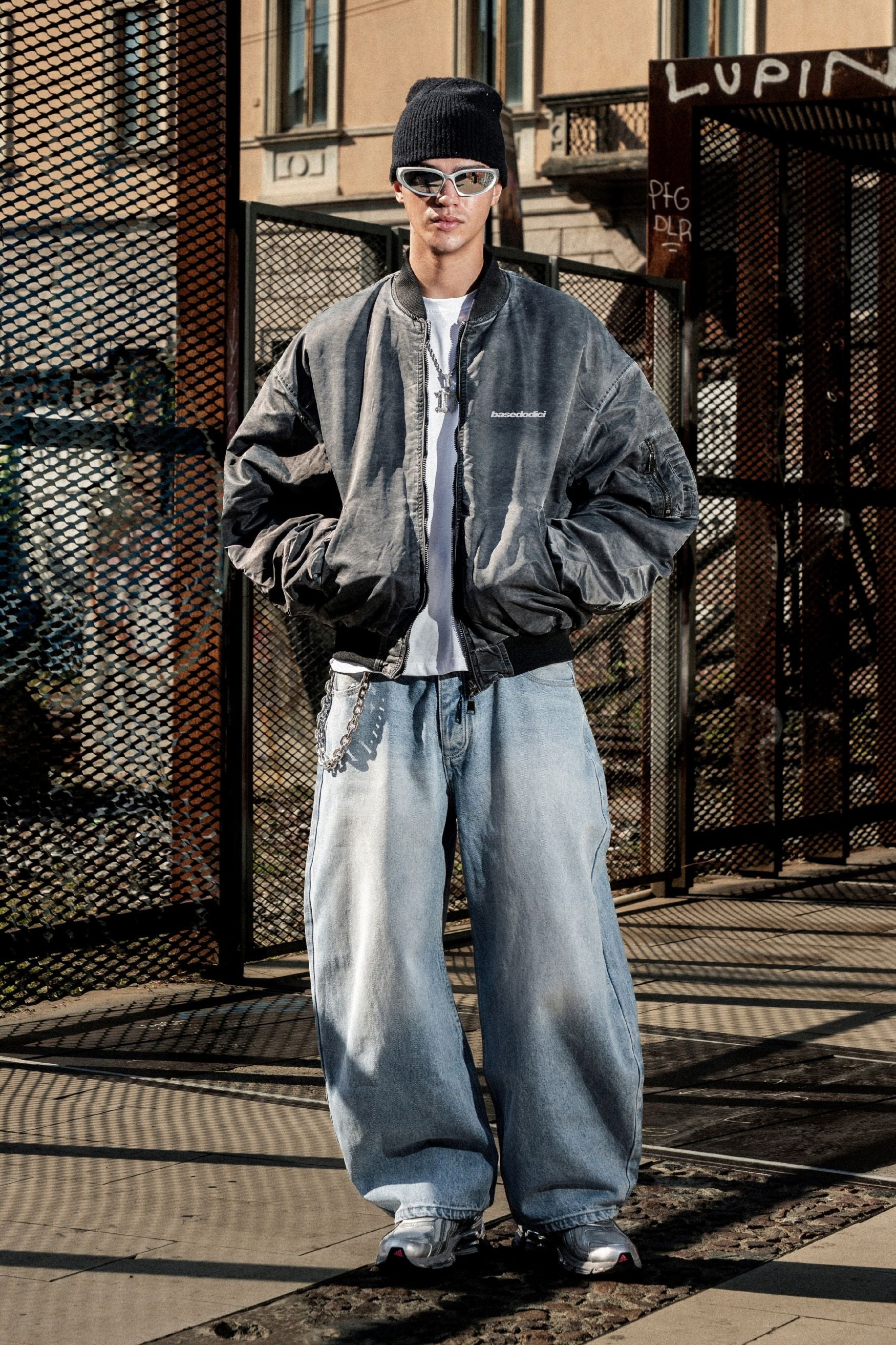 Bomber Jacket "BROKENNESS" Front Logo Grey