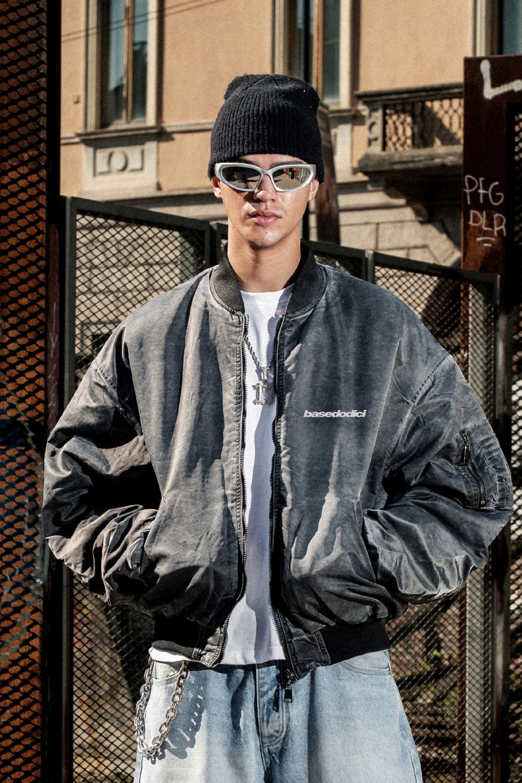 Bomber Jacket "BROKENNESS" Front Logo Grey