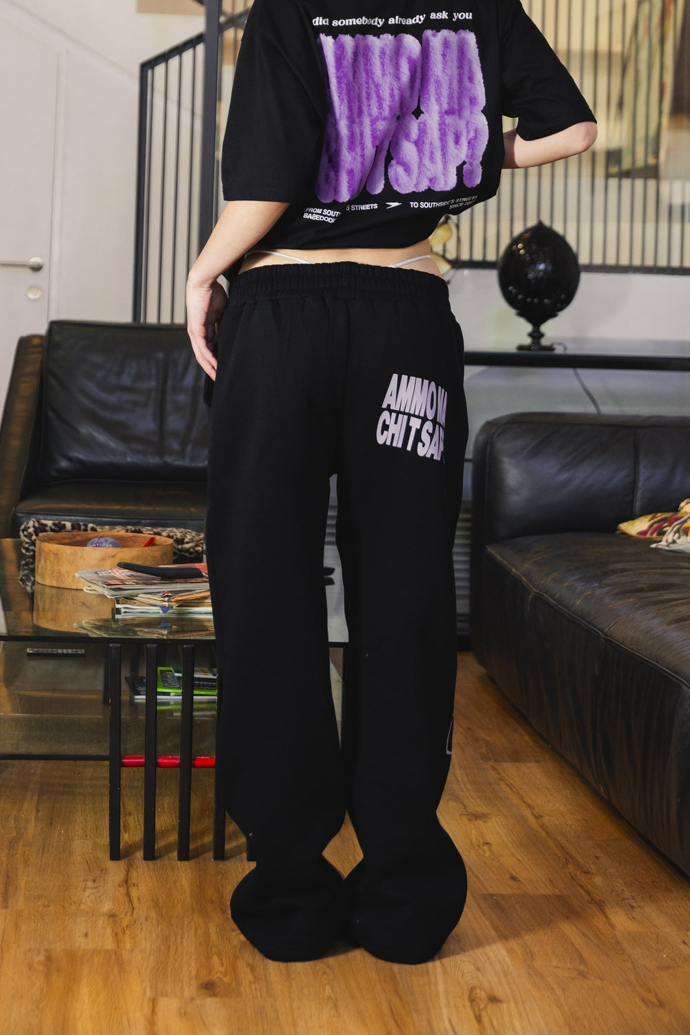 Fleece Pants "AMMO" CHI'T'SAP Black/ScriptPink