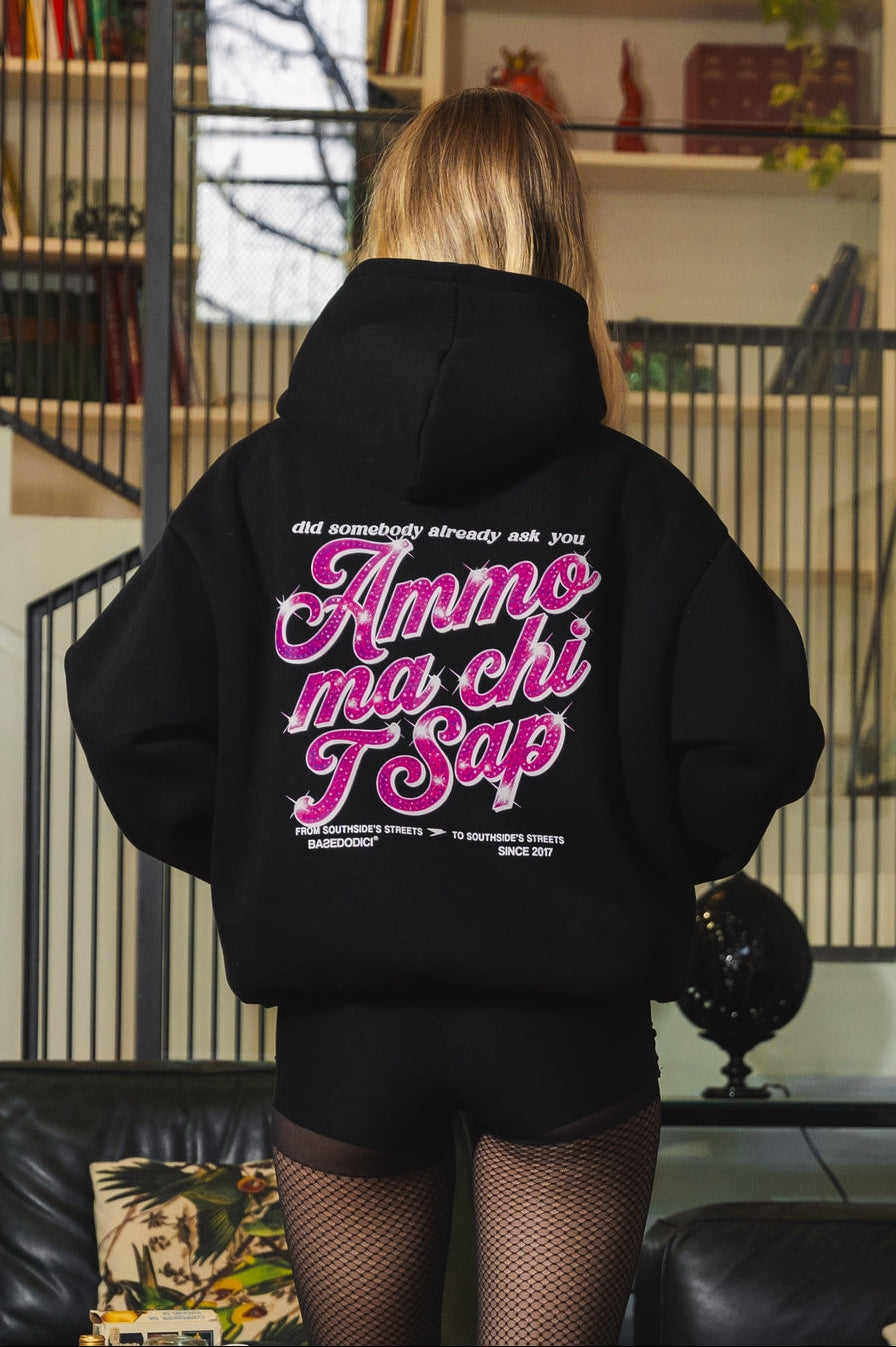 Hoodie "AMMO" CHI'T'SAP Black/GlitterPinkItalic